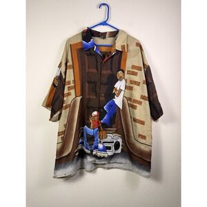 2XL Graphic Art HipHop 90s Streetwear Button Up‎ Shirt Men's Punk Rap Loose